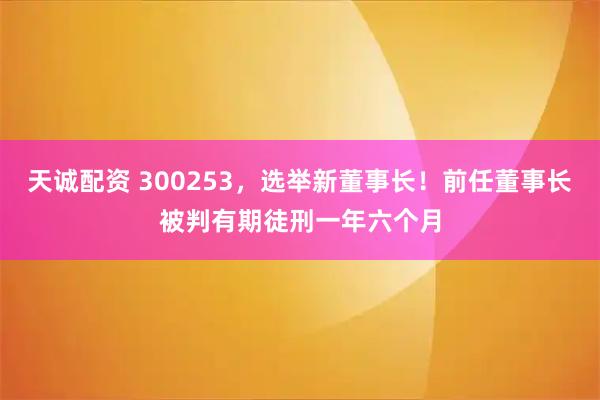 天诚配资 300253,选举新董事长!前任董事长被判有期徒刑一年六个月